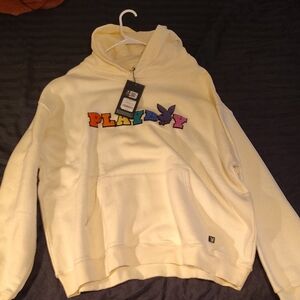PLAYBOY Cream Hoodie with Colorful Logo